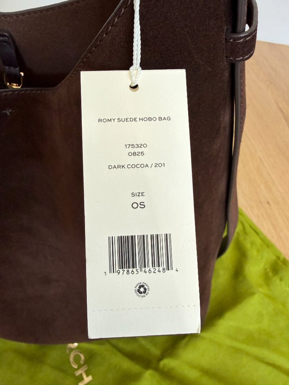Tory Burch Romy Suede Hobo Bag Dark Cocoa NWT - Picture 4 of 8